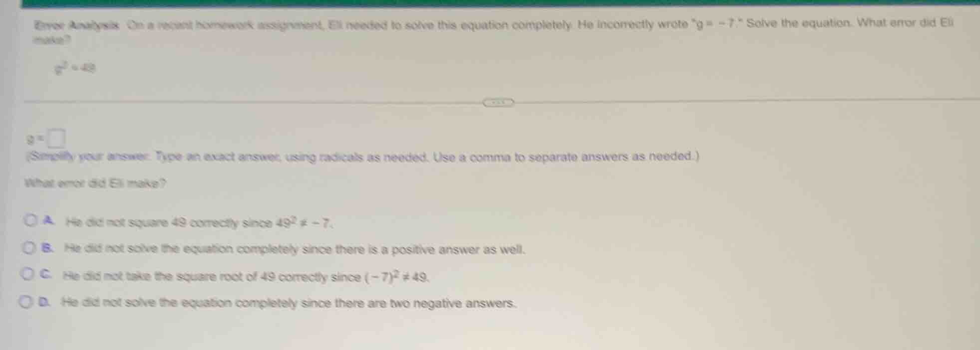 error analysis on a recent homework assignment, eli needed to solve thi…