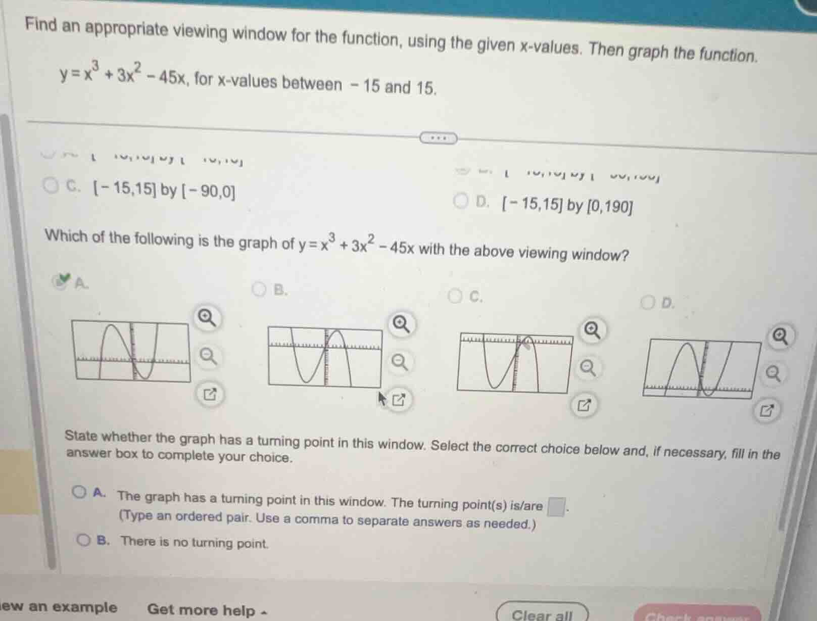 find an appropriate viewing window for the function, using the given x-…