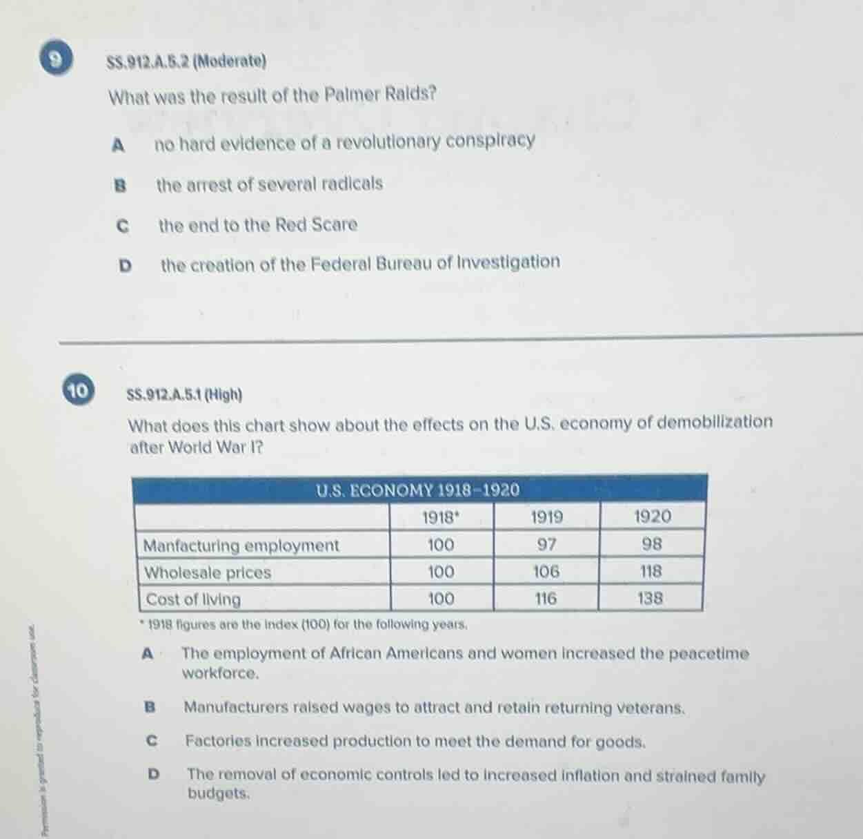 9 ss.912.a.5.2 (moderate) what was the result of the palmer raids? a no…