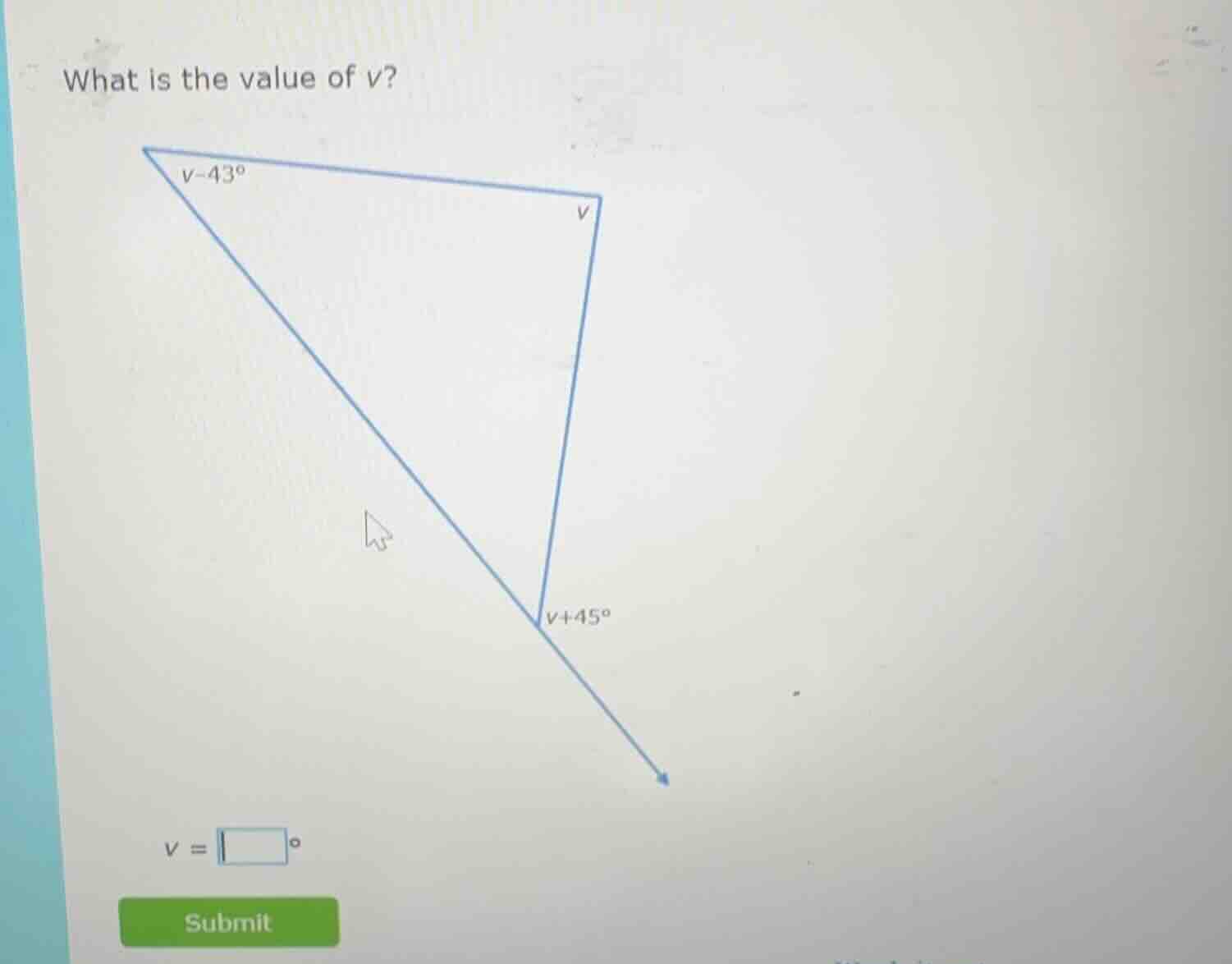 what is the value of v? v = \\square^\\circ submit