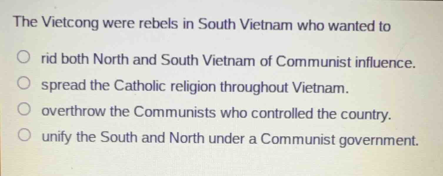 the vietcong were rebels in south vietnam who wanted to rid both north …