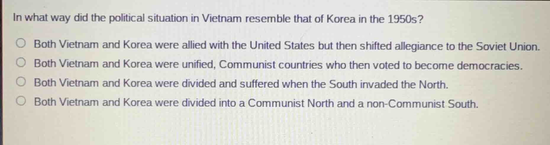 in what way did the political situation in vietnam resemble that of kor…