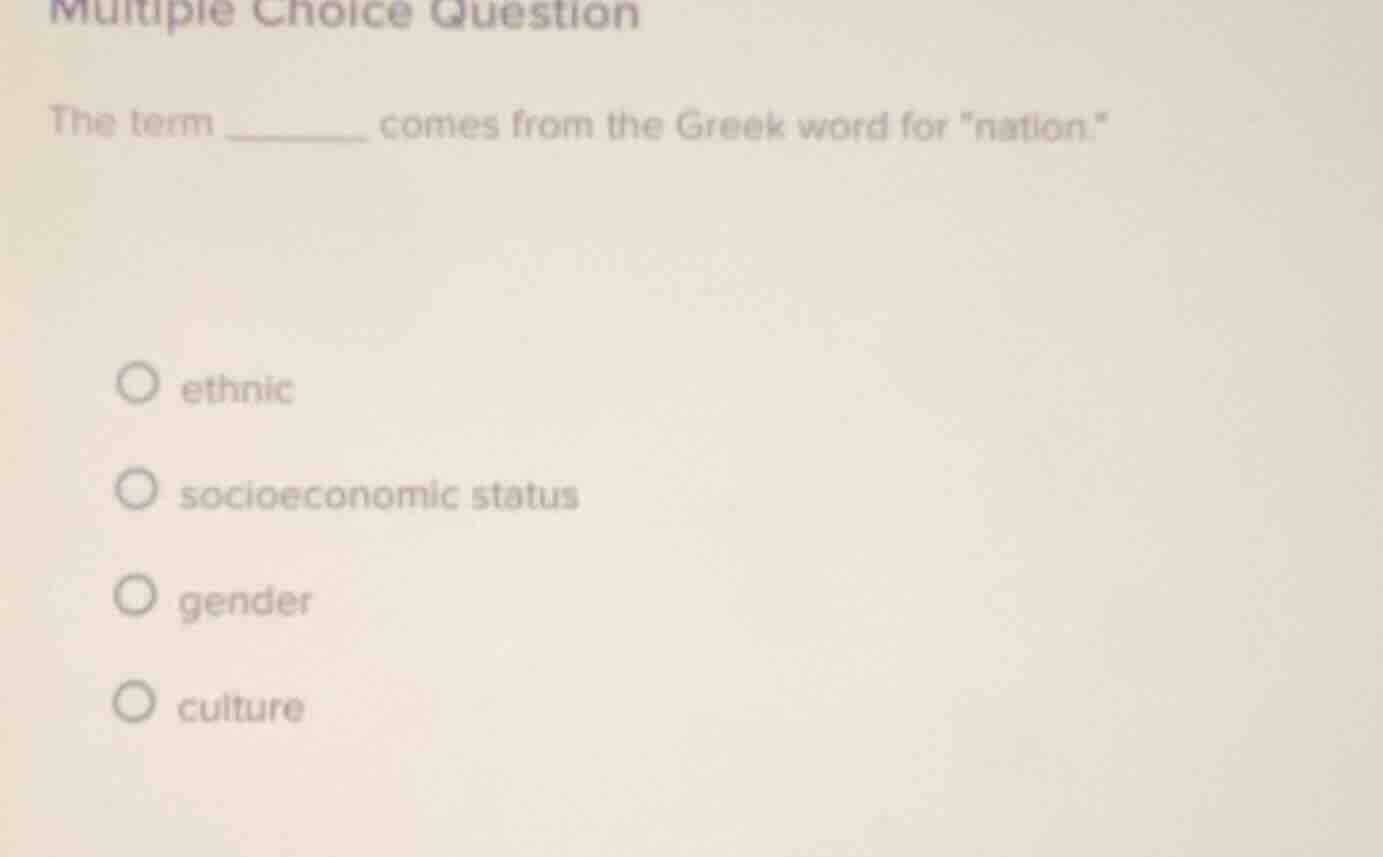 multiple choice question the term ______ comes from the greek word for …