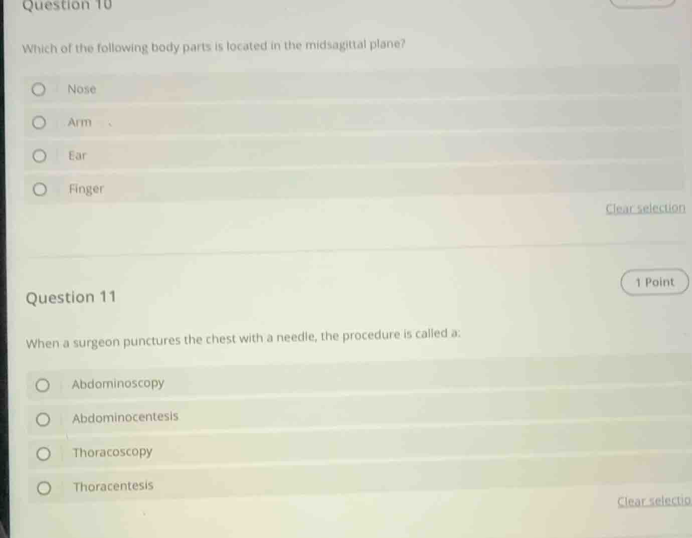 question 10 which of the following body parts is located in the midsagi…