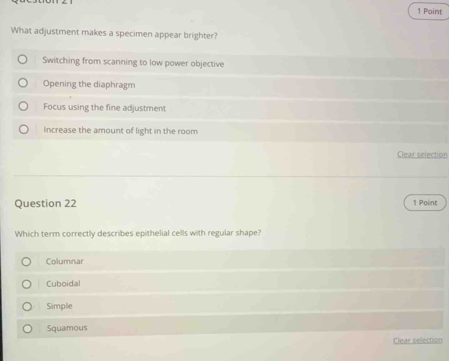 question 21 1 point what adjustment makes a specimen appear brighter? -…