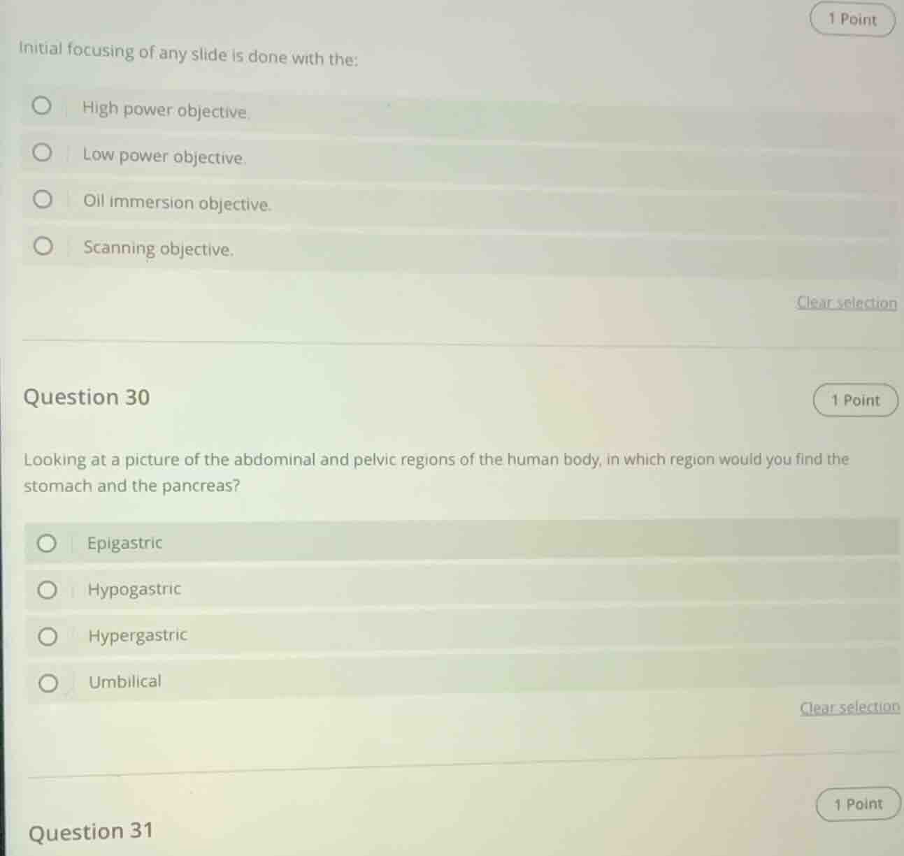 initial focusing of any slide is done with the: high power objective. l…