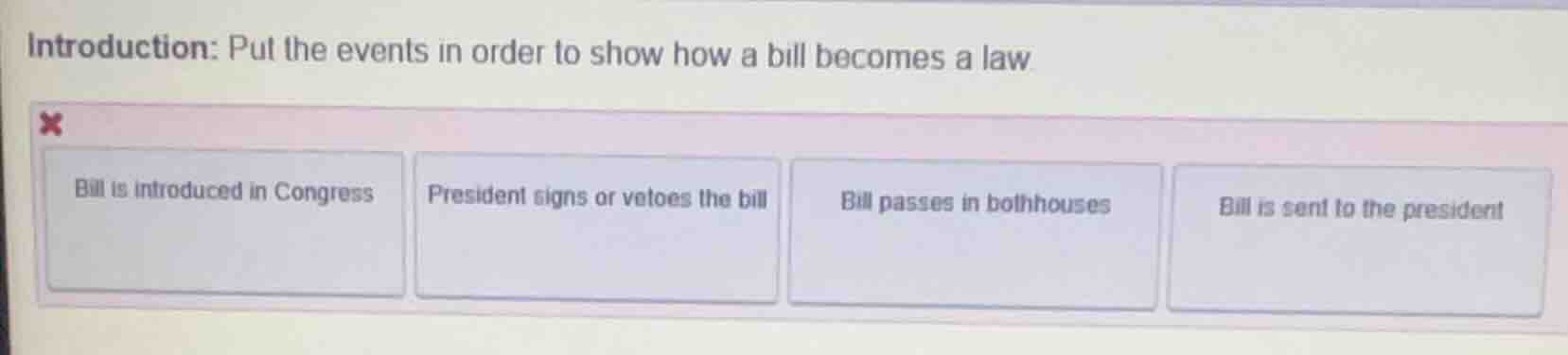 introduction: put the events in order to show how a bill becomes a law …