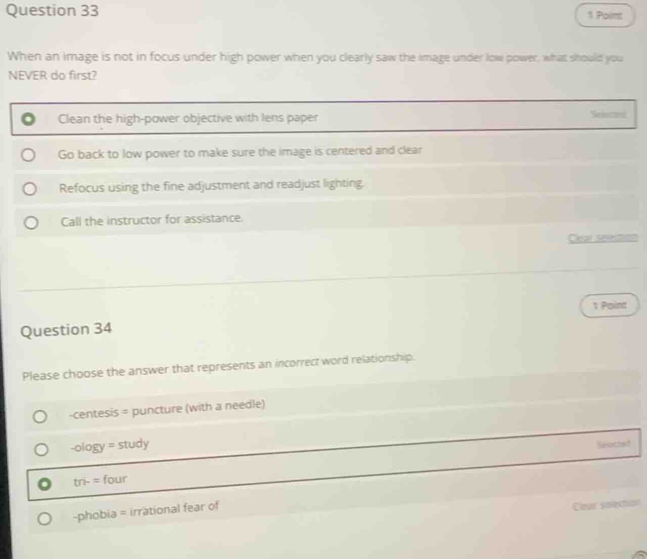 question 33 when an image is not in focus under high power when you cle…
