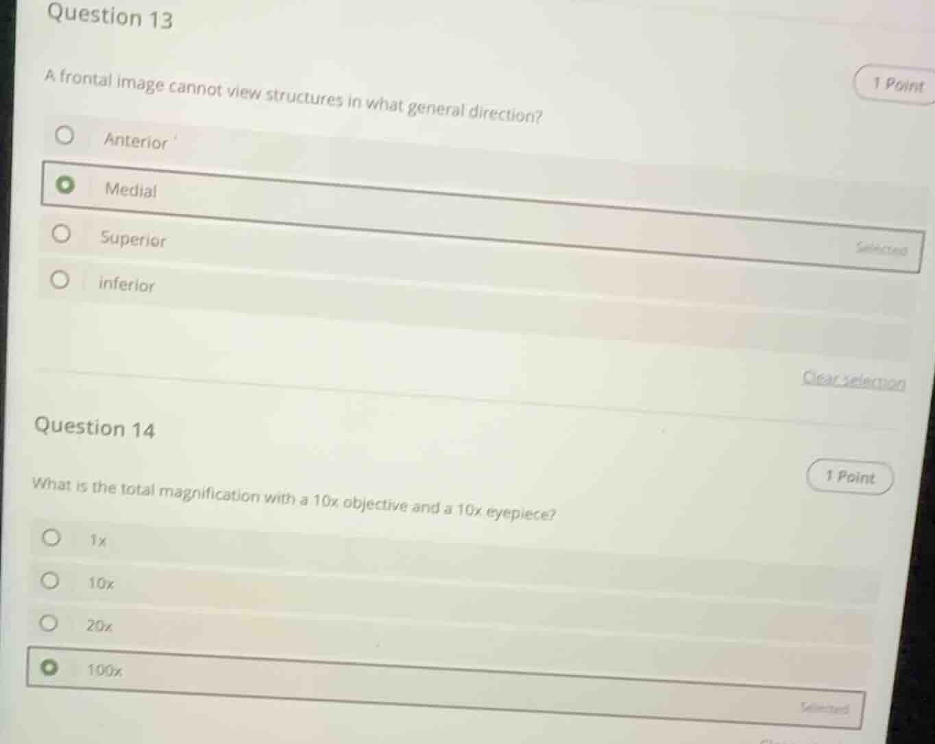 question 13 a frontal image cannot view structures in what general dire…