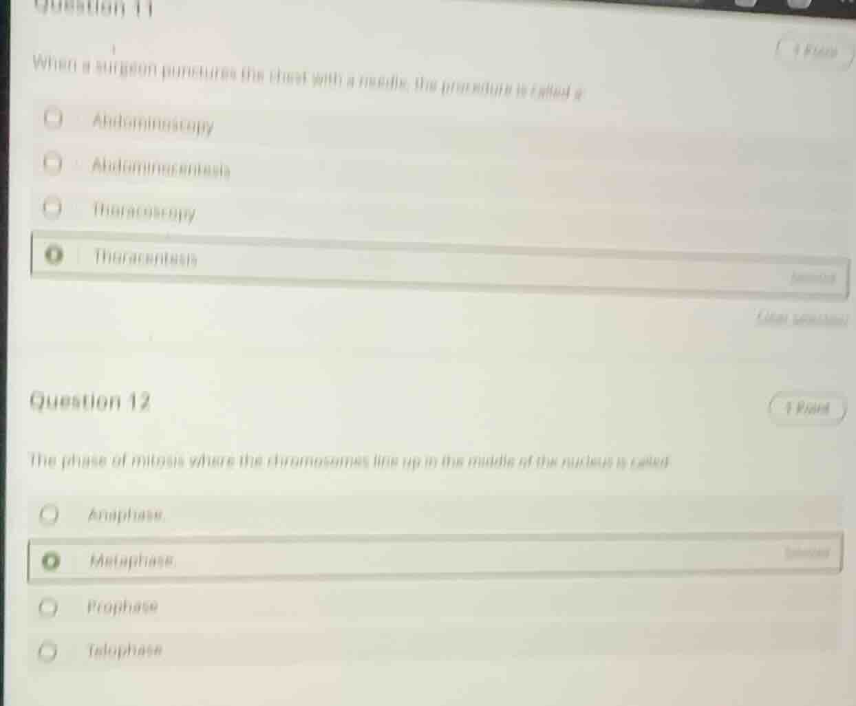 question 11 when a surgeon punctures the chest with a needle, the proce…