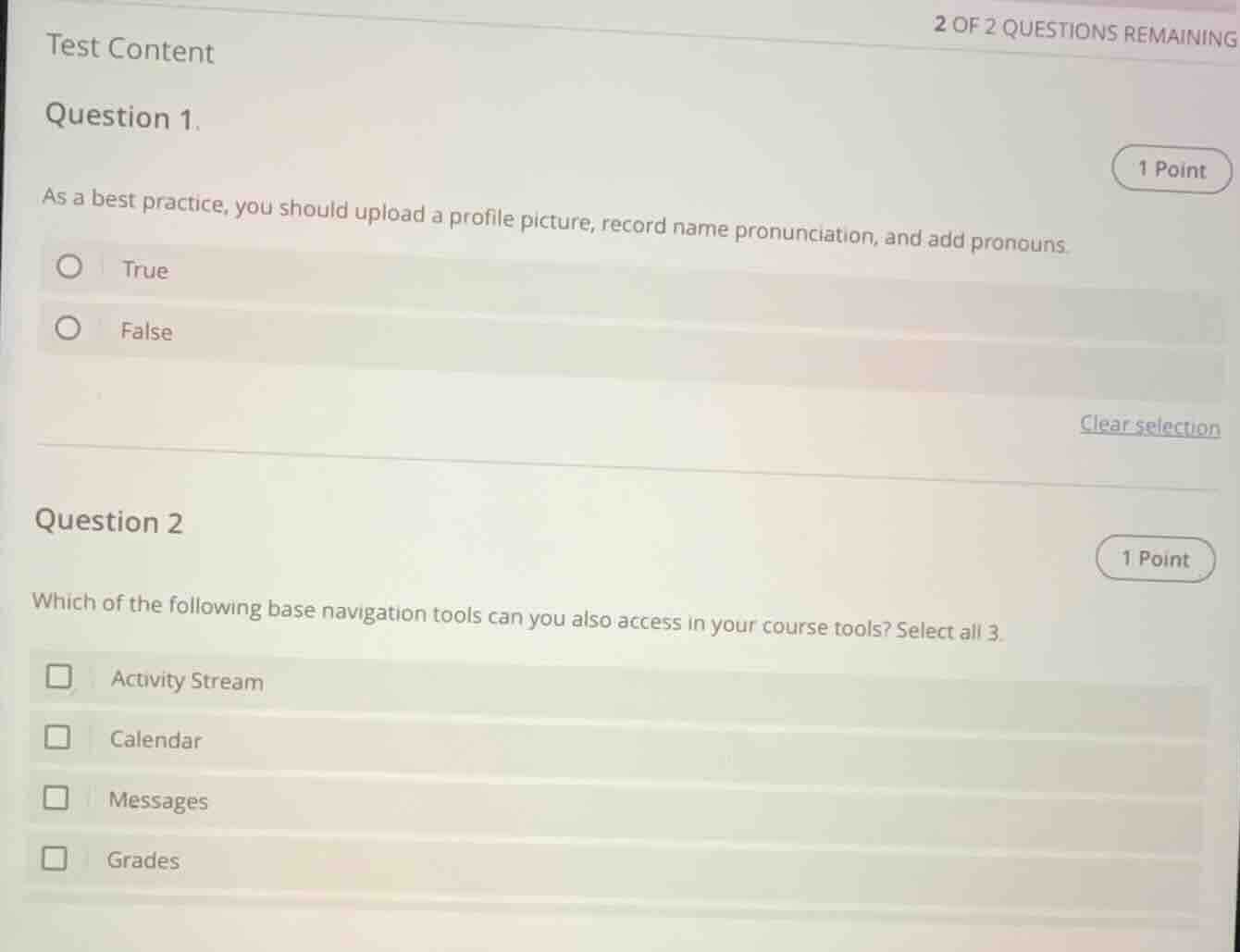 test content question 1. 1 point as a best practice, you should upload …
