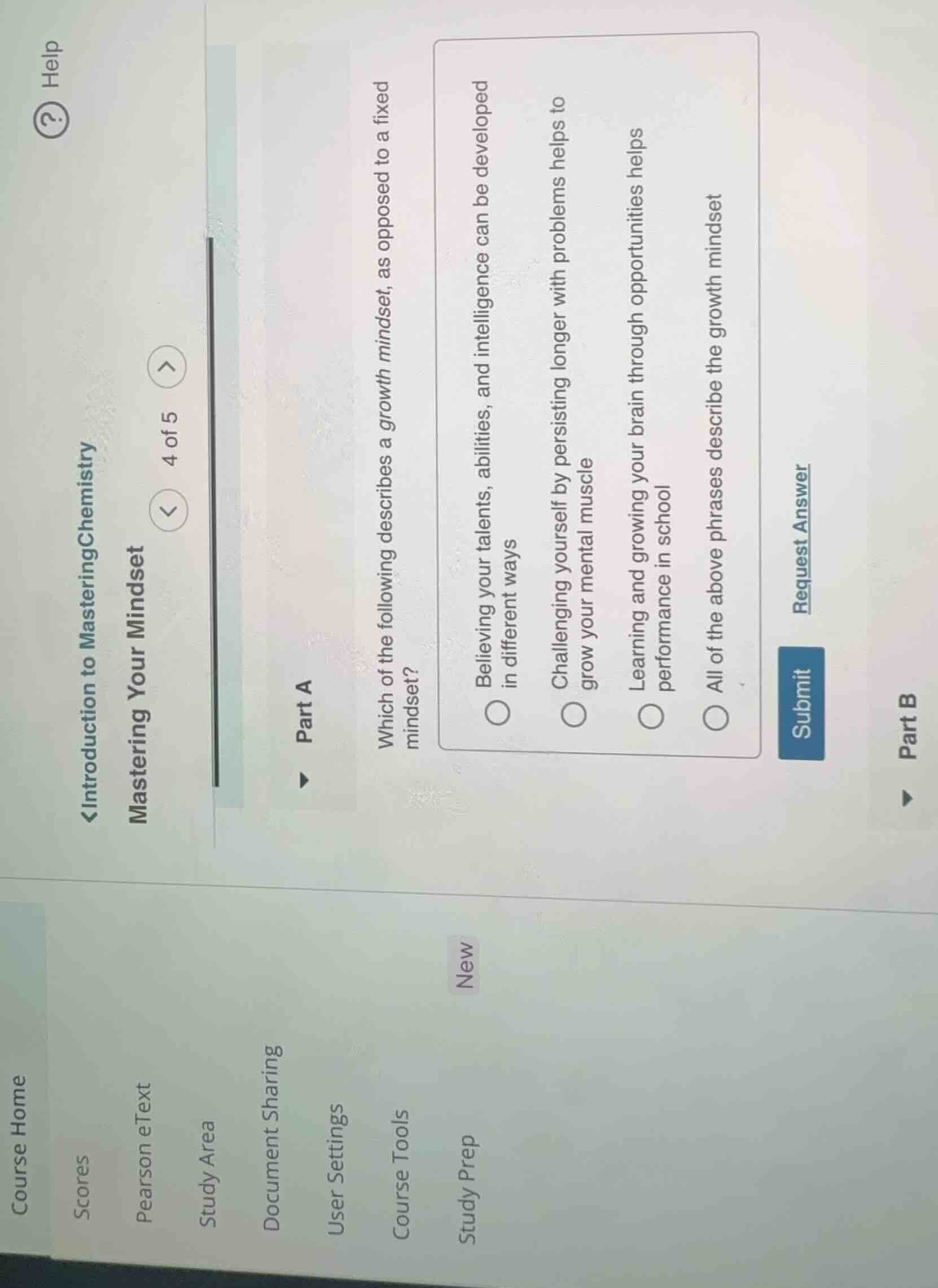 part a which of the following describes a growth mindset, as opposed to…