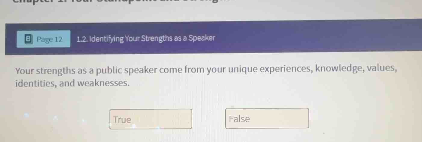 page 12 1.2. identifying your strengths as a speaker your strengths as …