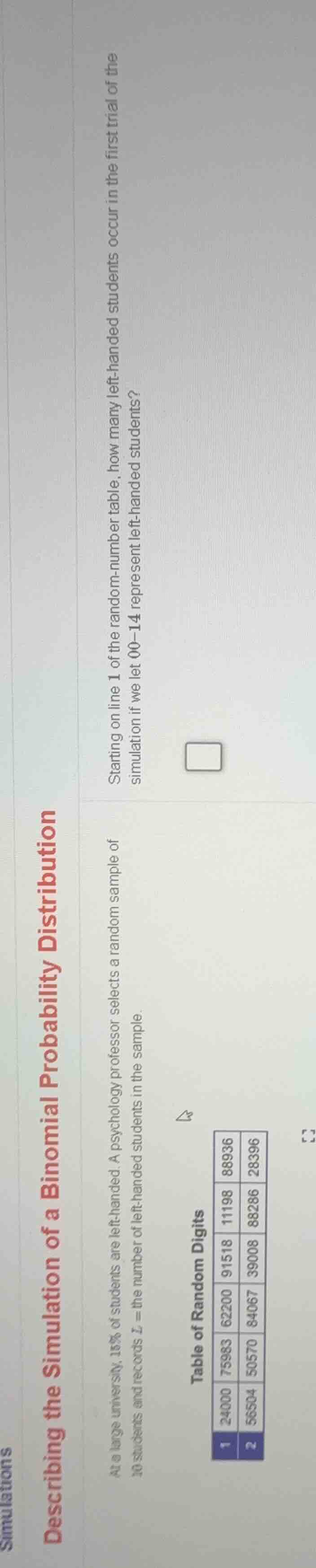 describing the simulation of a binomial probability distribution at a l…
