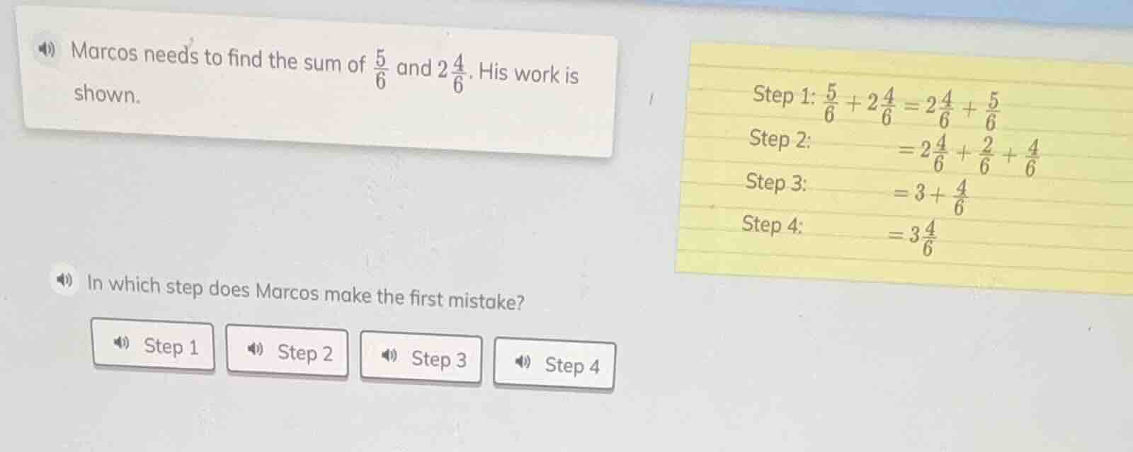 marcos needs to find the sum of \\(\\frac{5}{6}\\) and \\(2\\frac{4}{6}…