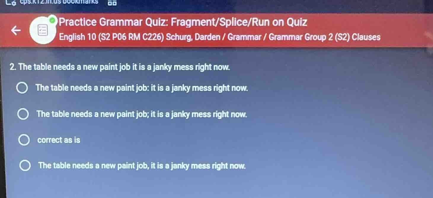 practice grammar quiz: fragment/splice/run on quiz english 10 (s2 p06 r…