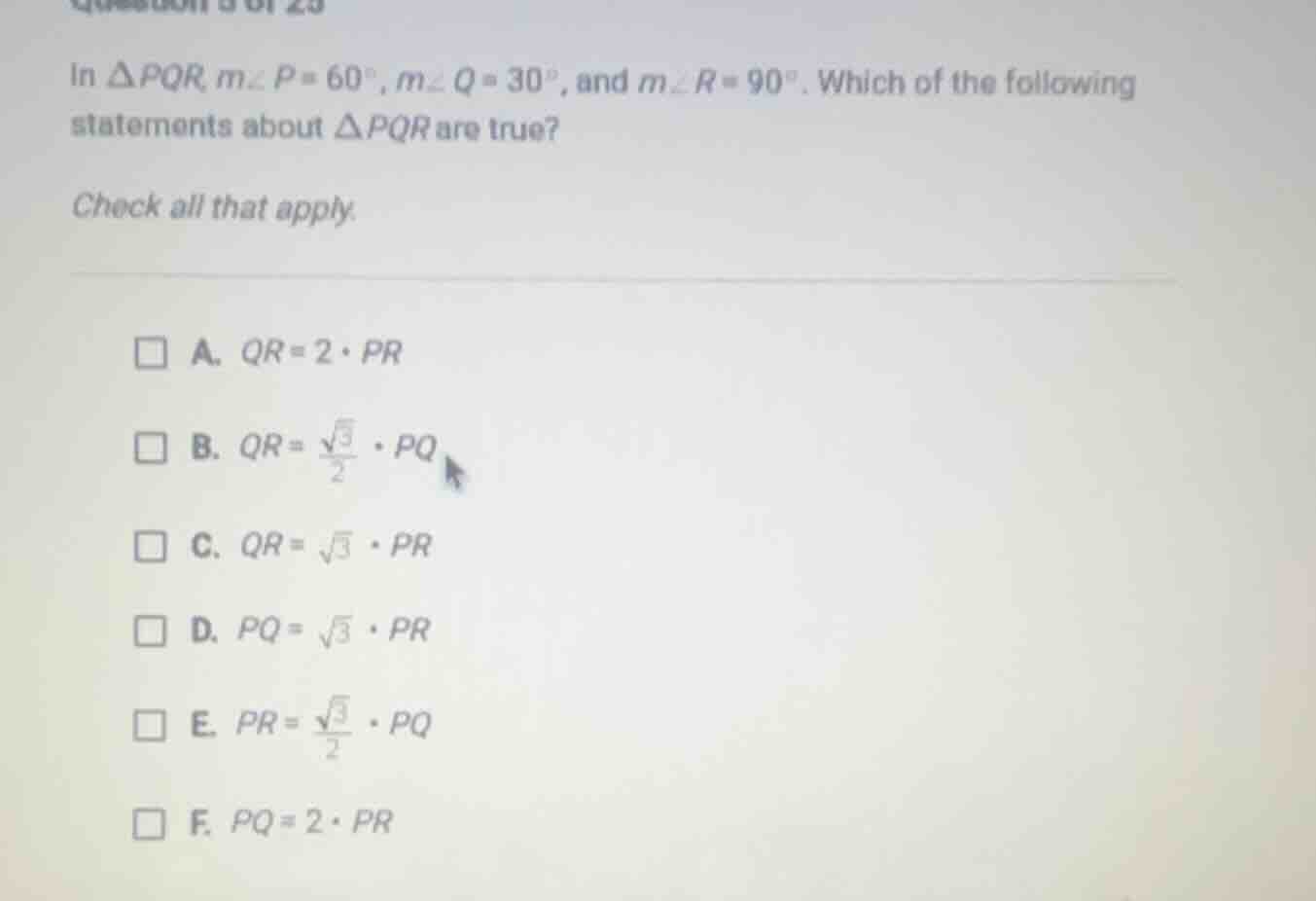 in $\\triangle pqr$, $m\\angle p = 60^\\circ$, $m\\angle q = 30^\\circ$…