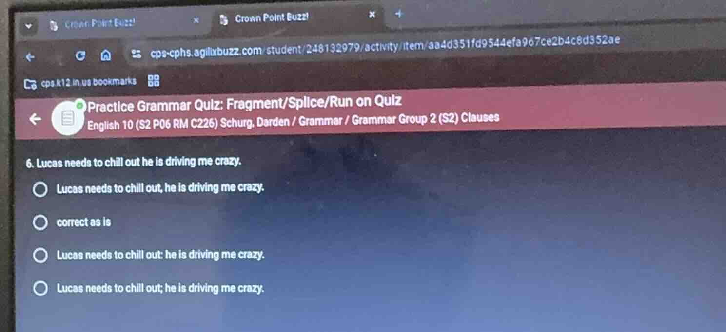 practice grammar quiz: fragment/splice/run on quiz english 10 (s2 p06 r…