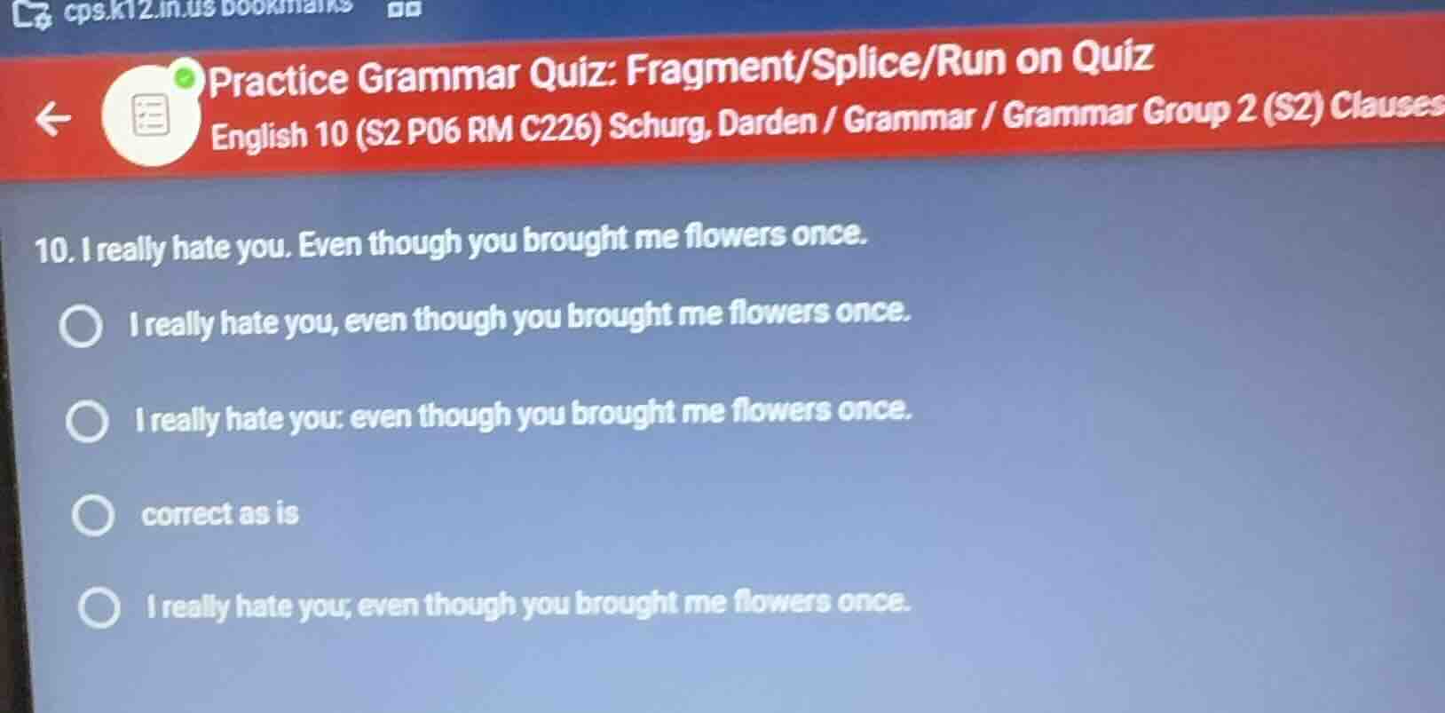 practice grammar quiz: fragment/splice/run on quiz english 10 (s2 p06 r…