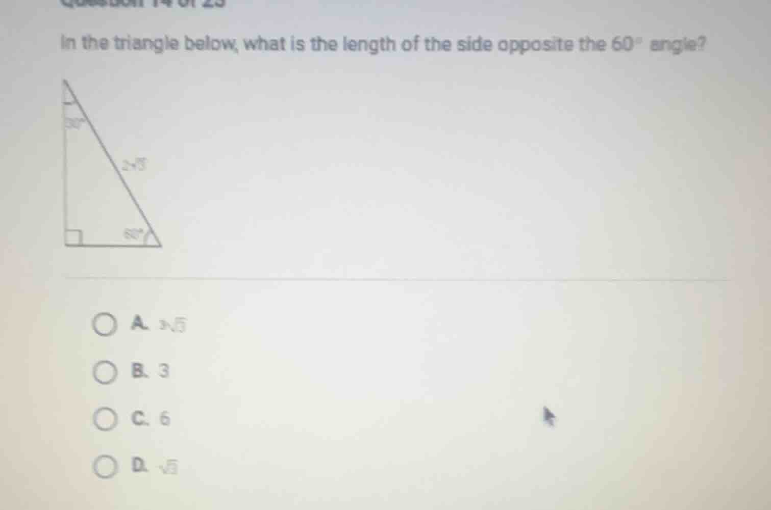 in the triangle below, what is the length of the side opposite the 60° …