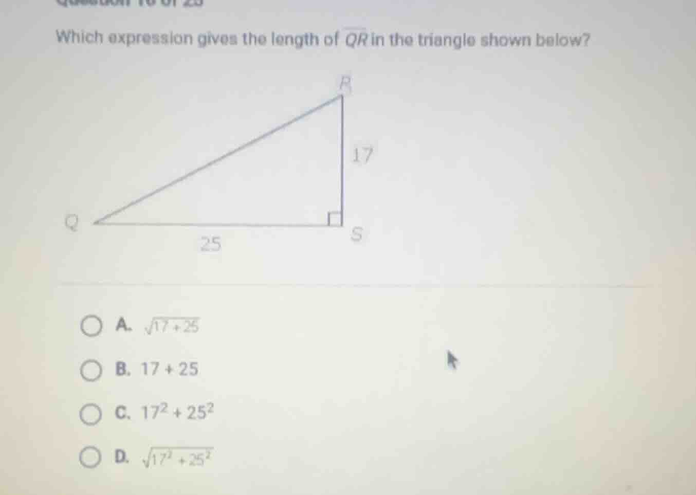 which expression gives the length of \\(\\overline{qr}\\) in the triang…