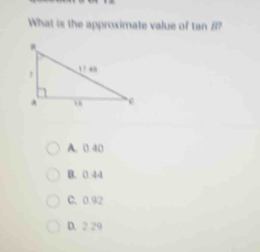 what is the approximate value of \\(\\tan b\\)? a. 0.40 b. 0.44 c. 0.92…