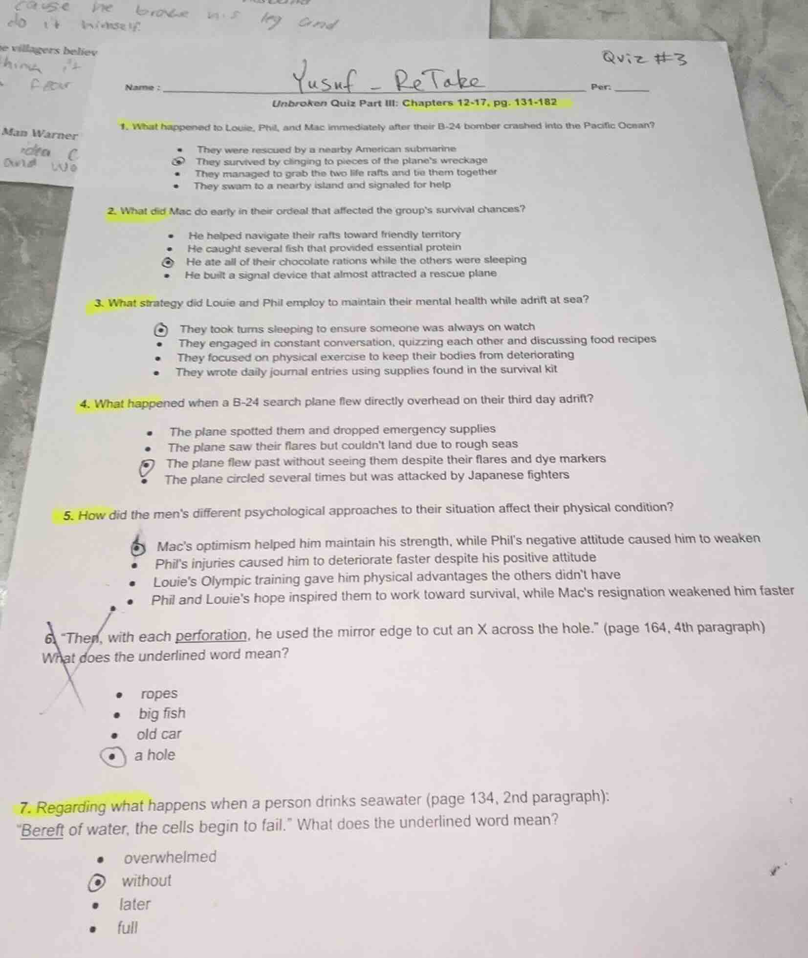 quiz #3 name : yusuf - retake per: unbroken quiz part iii: chapters 12 …