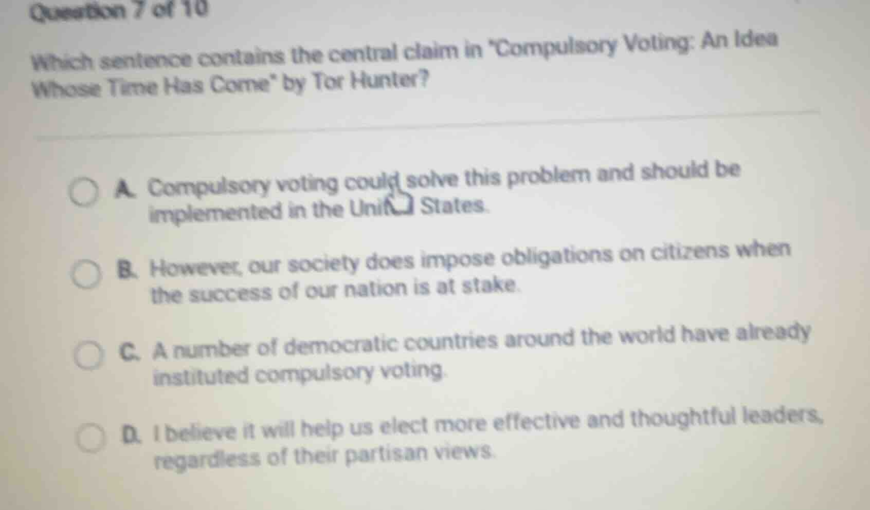 question 7 of 10 which sentence contains the central claim in \compulso…