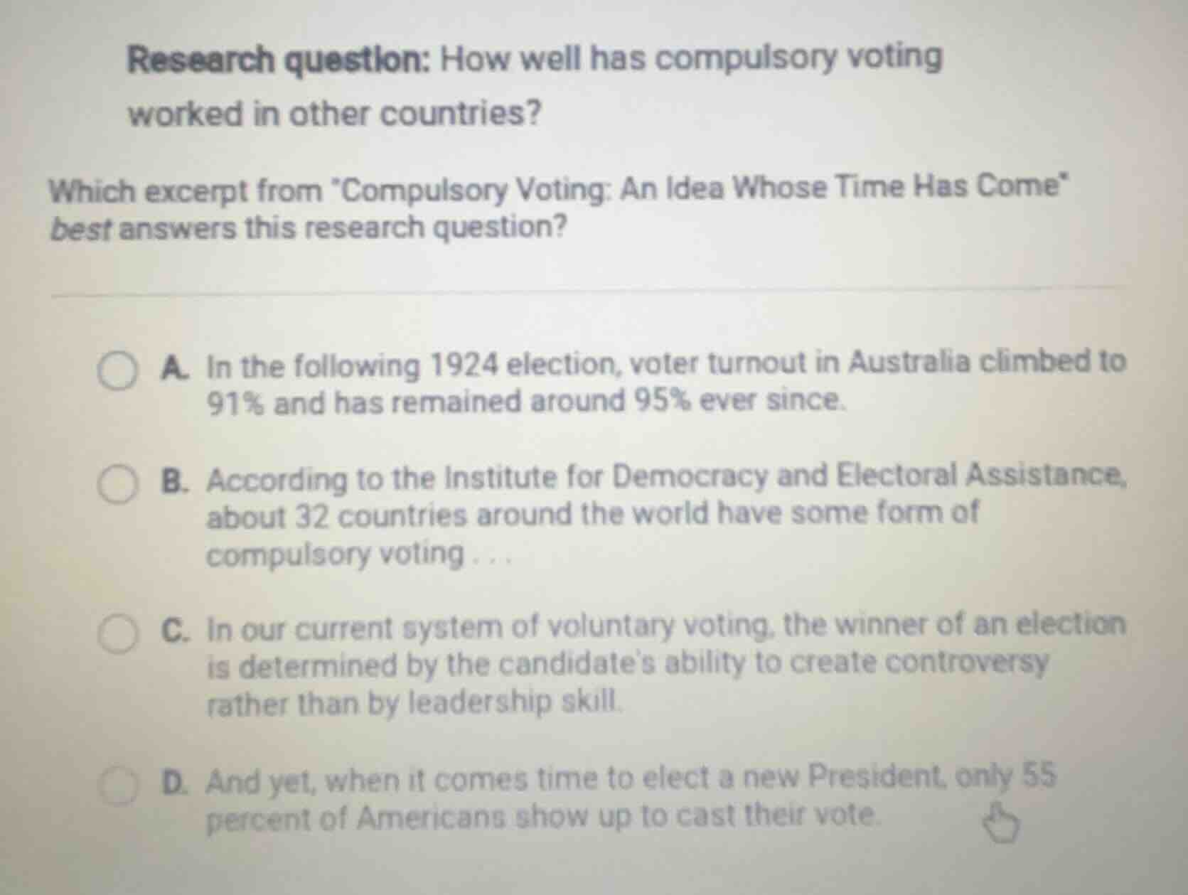 research question: how well has compulsory voting worked in other count…