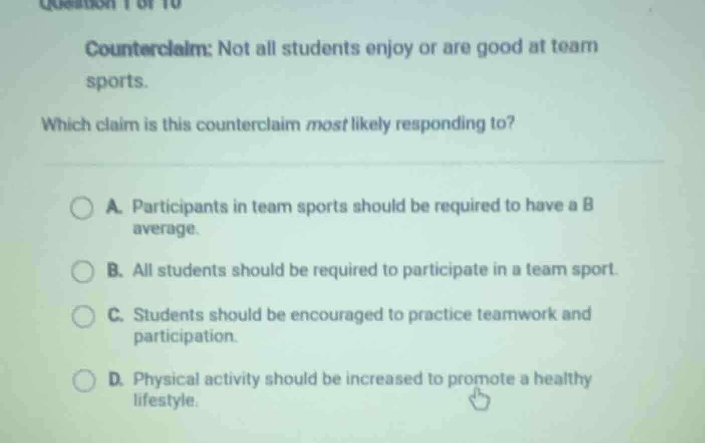 counterclaim: not all students enjoy or are good at team sports. which …