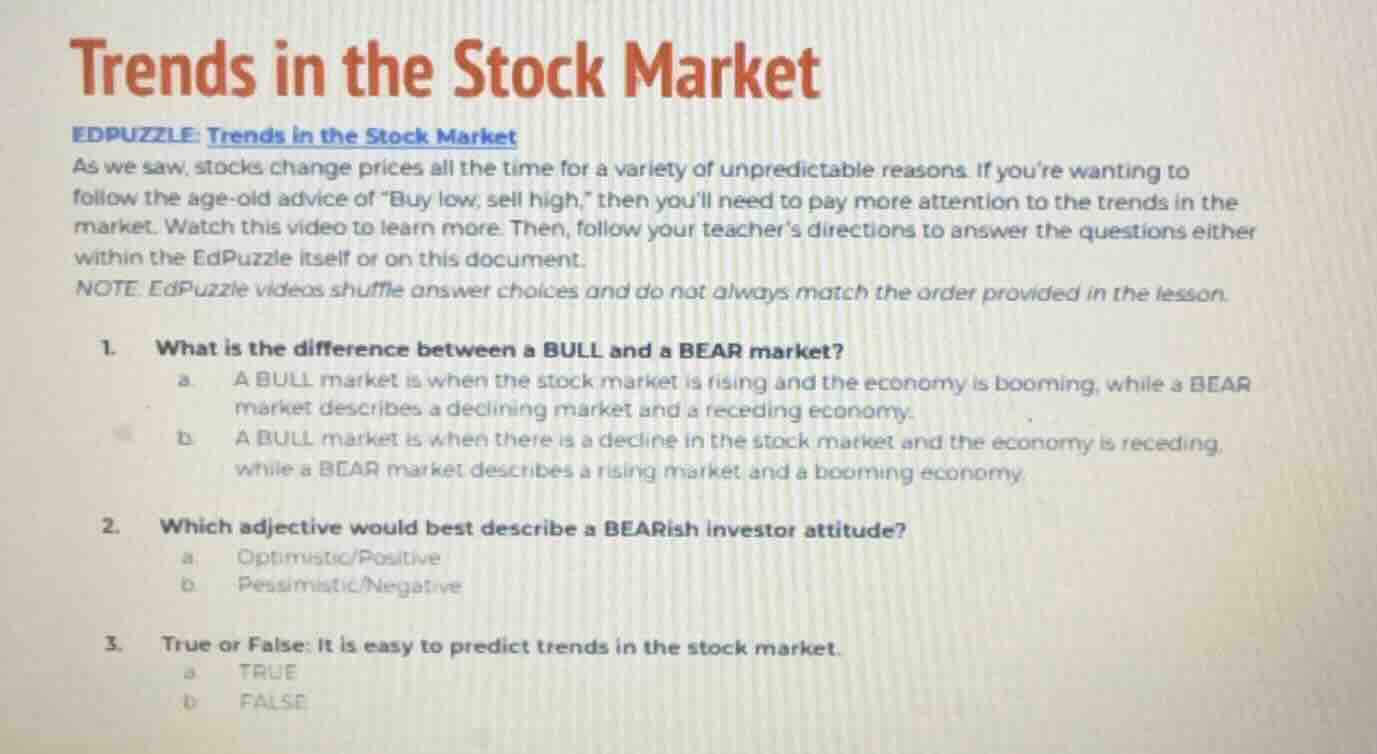 trends in the stock market edpuzzle: trends in the stock market as we s…