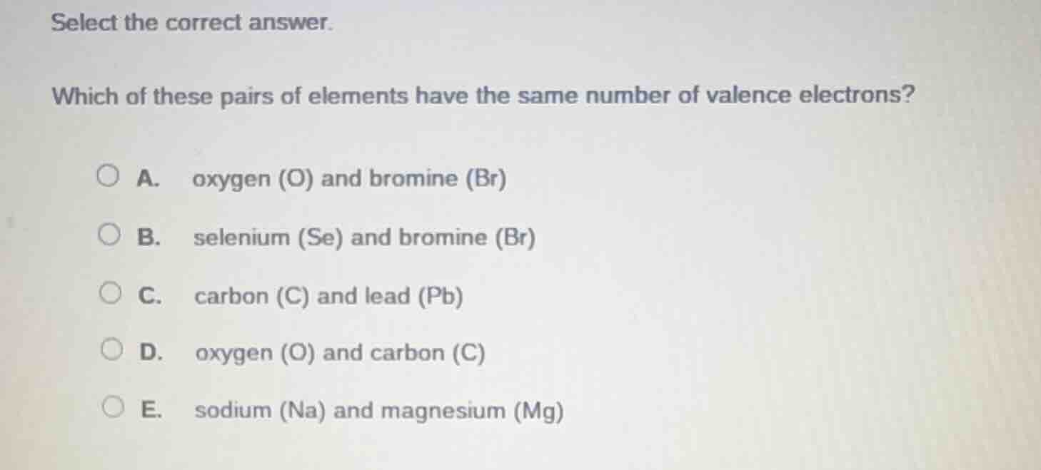 select the correct answer. which of these pairs of elements have the sa…