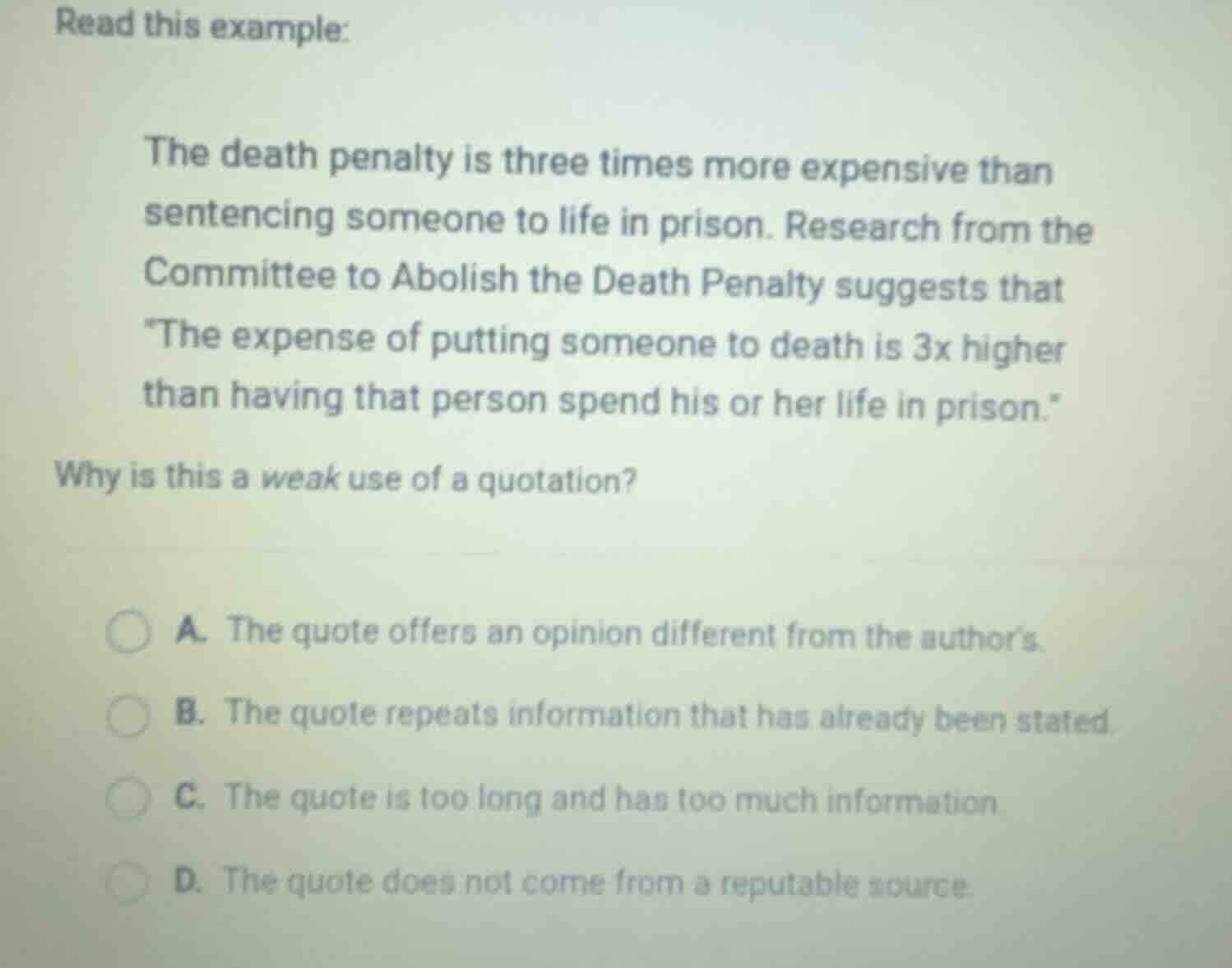 read this example: the death penalty is three times more expensive than…