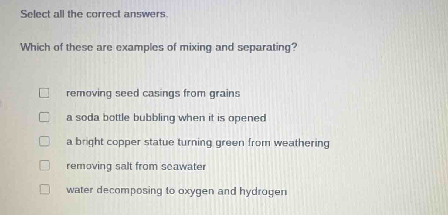 select all the correct answers. which of these are examples of mixing a…