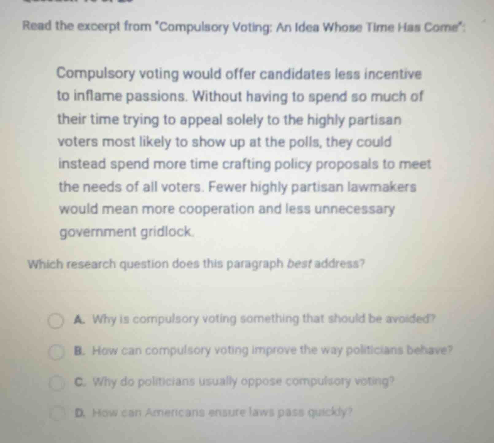 read the excerpt from compulsory voting: an idea whose time has come: c…