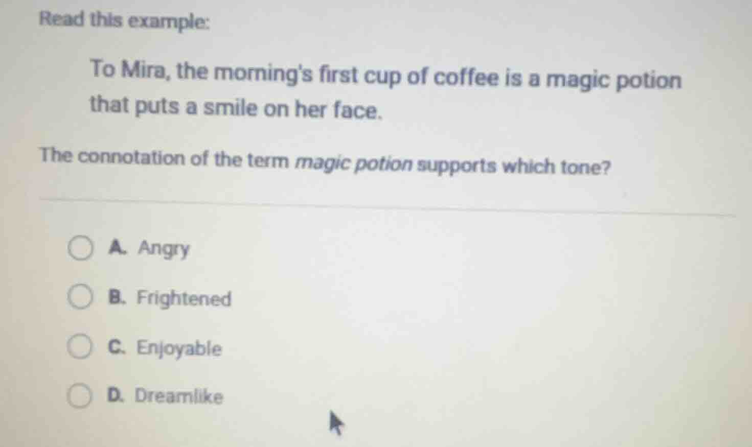 read this example: to mira, the mornings first cup of coffee is a magic…