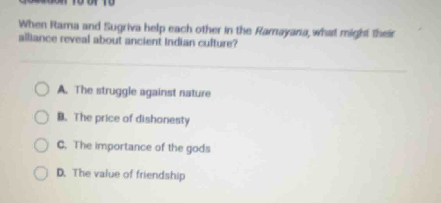 when rama and sugriva help each other in the ramayana, what might their…