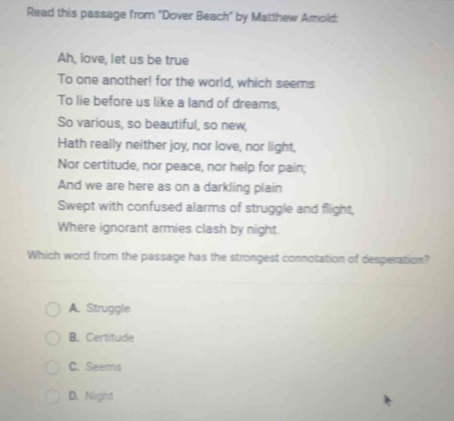 read this passage from dover beach by matthew arnold: ah, love, let us …