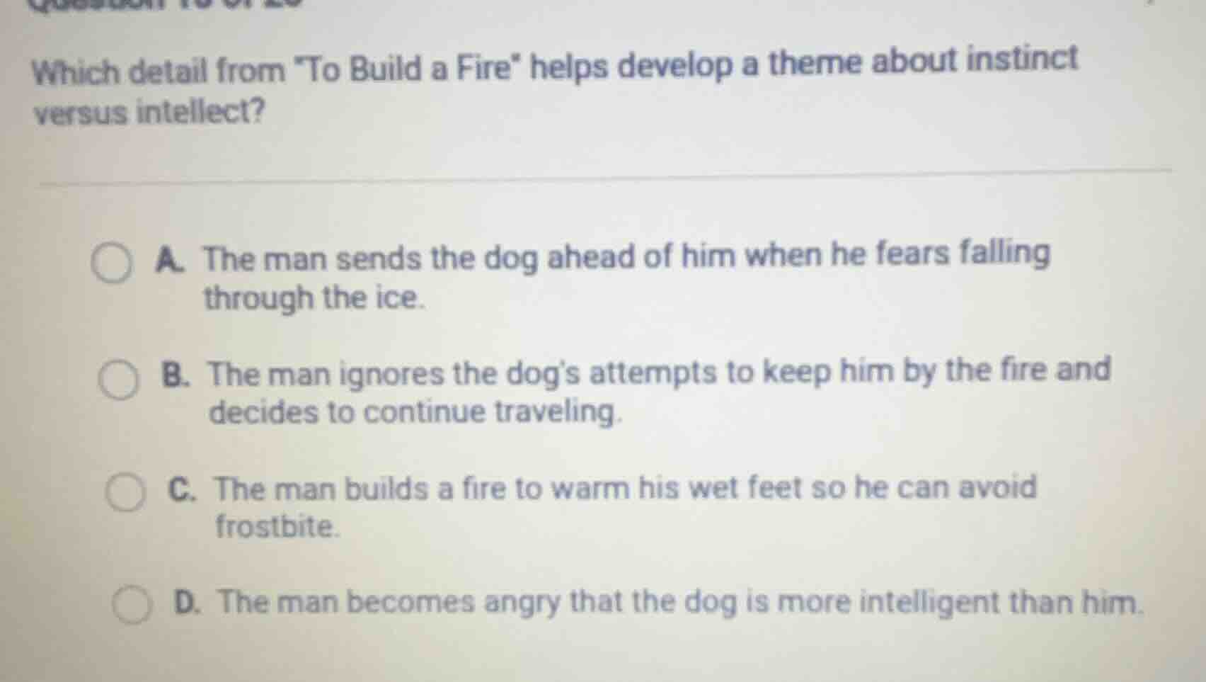 which detail from \to build a fire\ helps develop a theme about instinc…