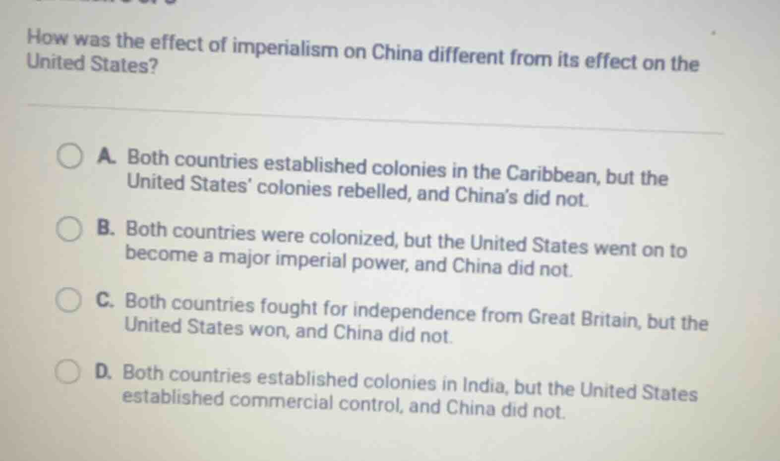 how was the effect of imperialism on china different from its effect on…