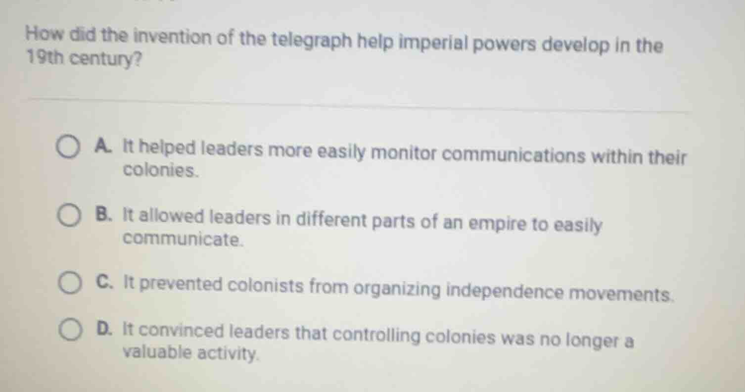 how did the invention of the telegraph help imperial powers develop in …