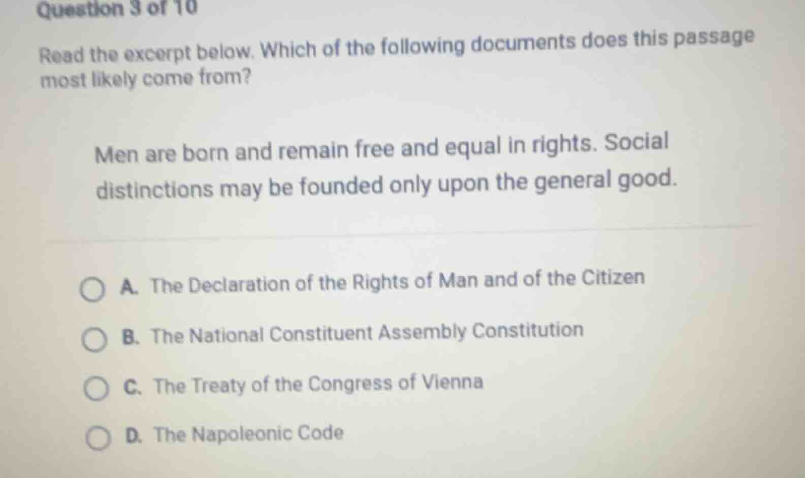 question 3 of 10 read the excerpt below. which of the following documen…