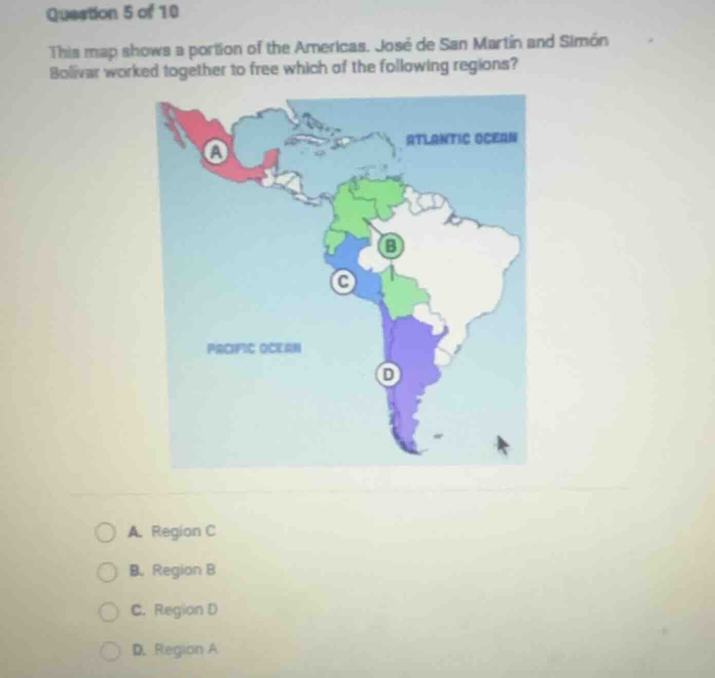 question 5 of 10 this map shows a portion of the americas. josé de san …