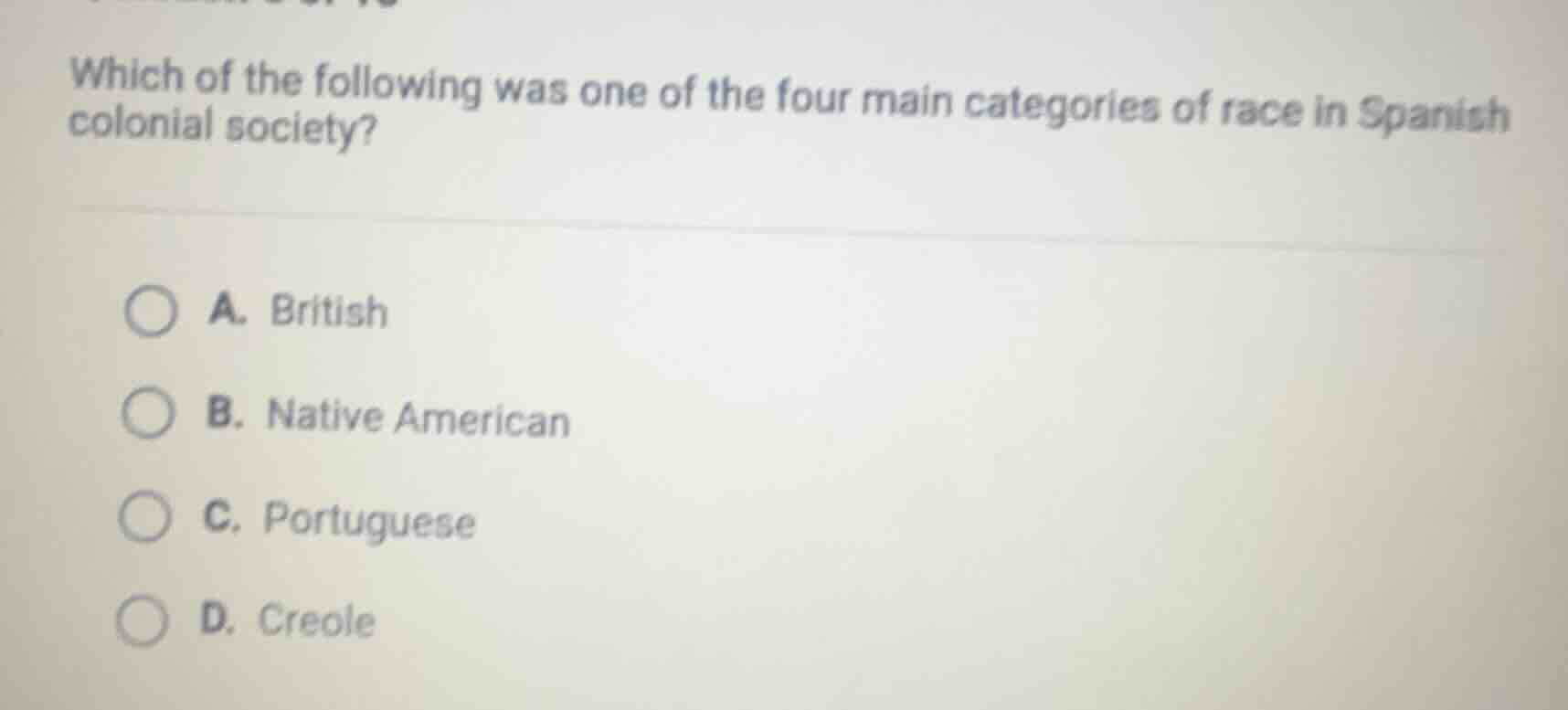 which of the following was one of the four main categories of race in s…
