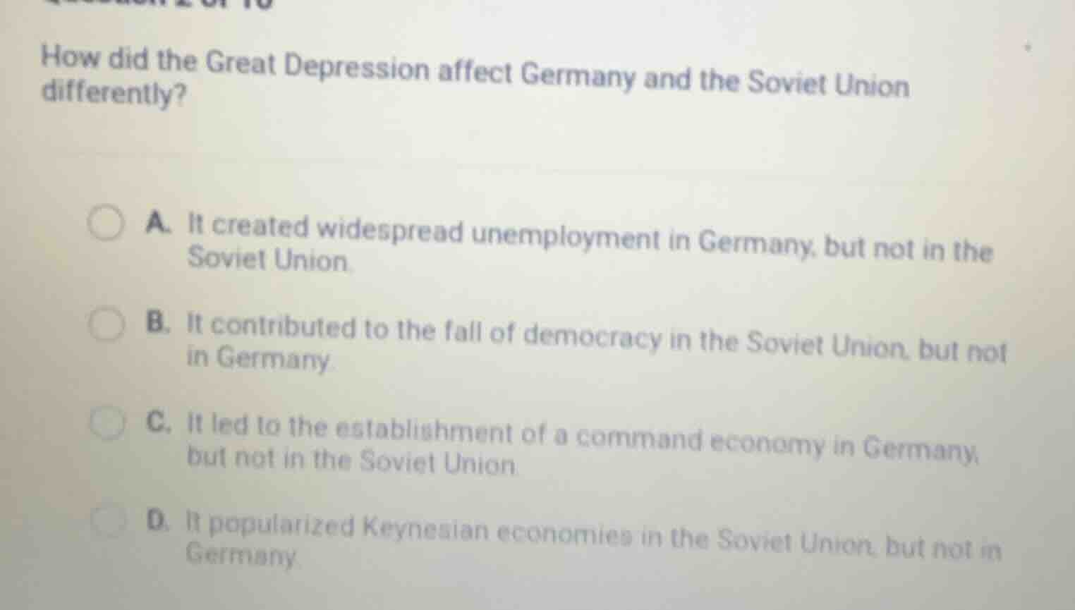 how did the great depression affect germany and the soviet union differ…