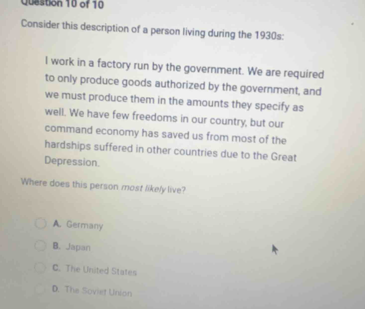 question 10 of 10 consider this description of a person living during t…