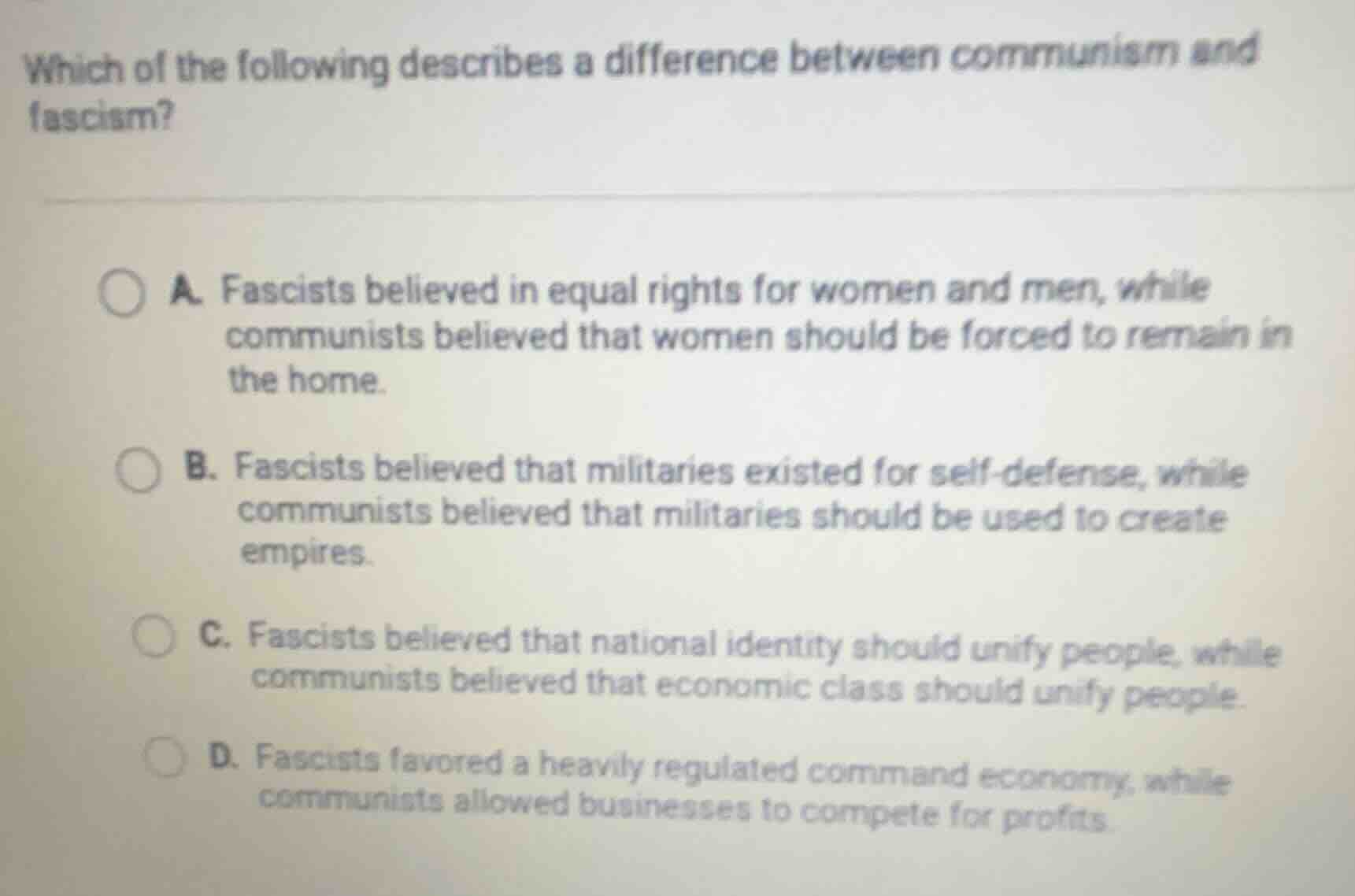 which of the following describes a difference between communism and fas…