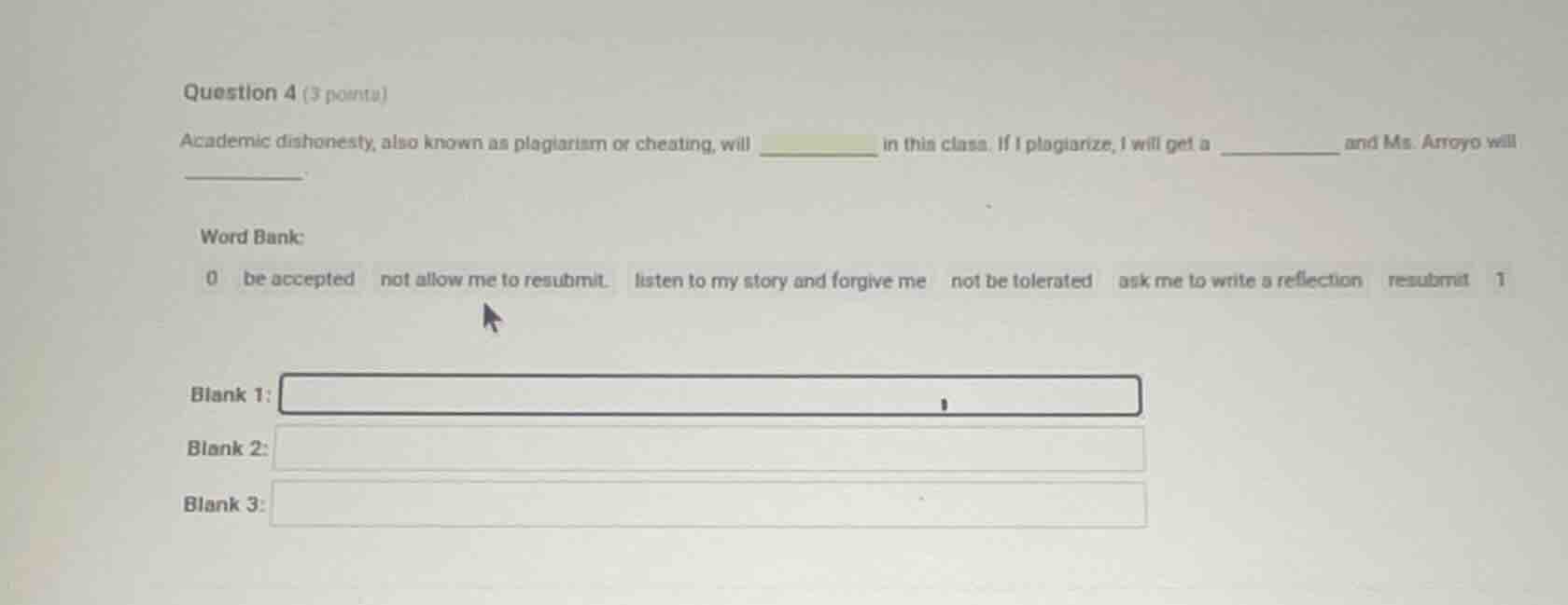 question 4 (3 points) academic dishonesty, also known as plagiarism or …
