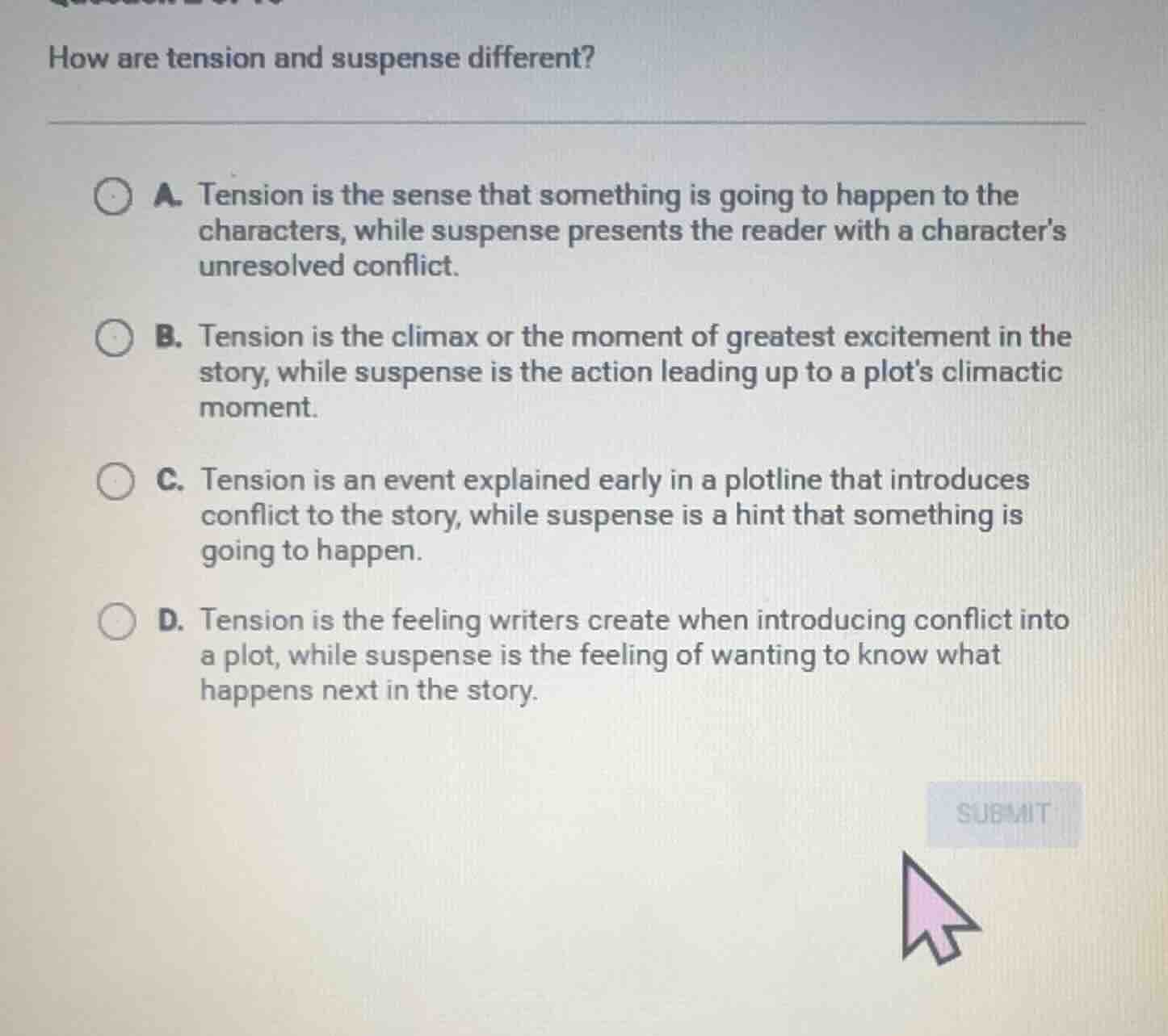how are tension and suspense different? a. tension is the sense that so…