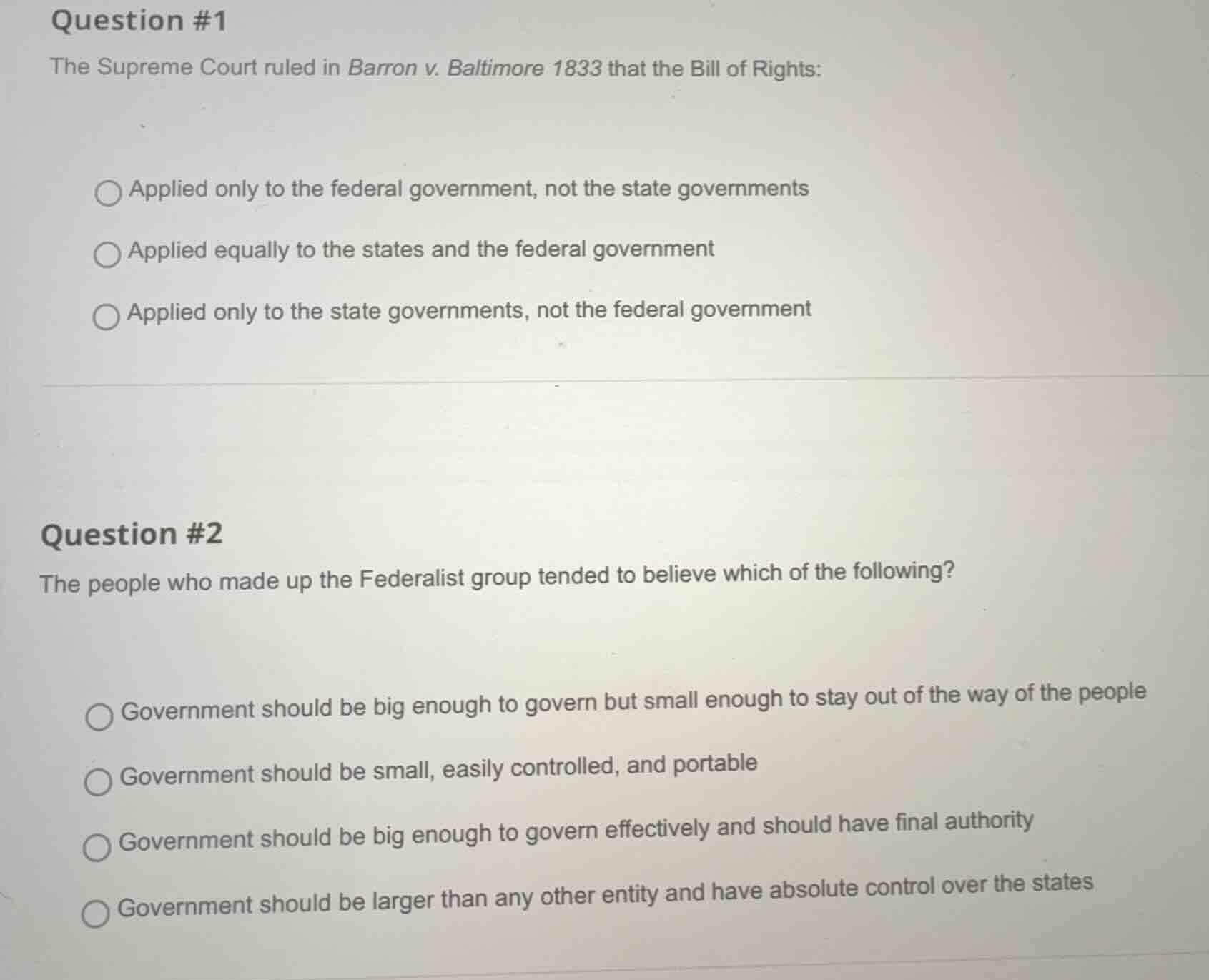 question #1 the supreme court ruled in barron v. baltimore 1833 that th…